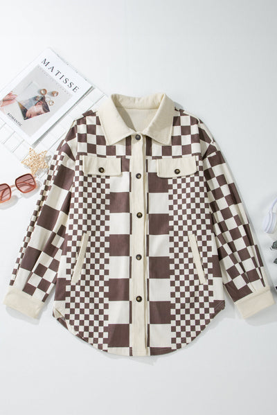 Karierte Oversized-Hemdjacke | Cord-Textur | Retro-Chic