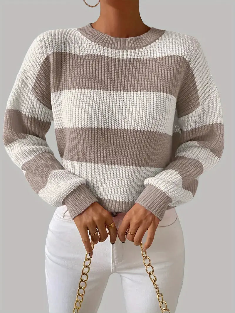 Avelena | Schicker Gestreifter Pullover mit Rundhalsausschnitt Im Nahöstlichen Stil