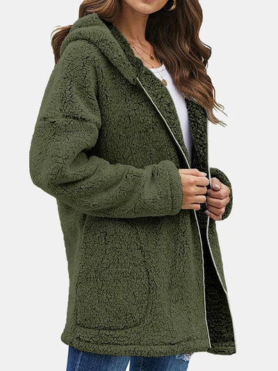 Avelena | Damen Teddyjacke mit Reißverschluss Olivgrün