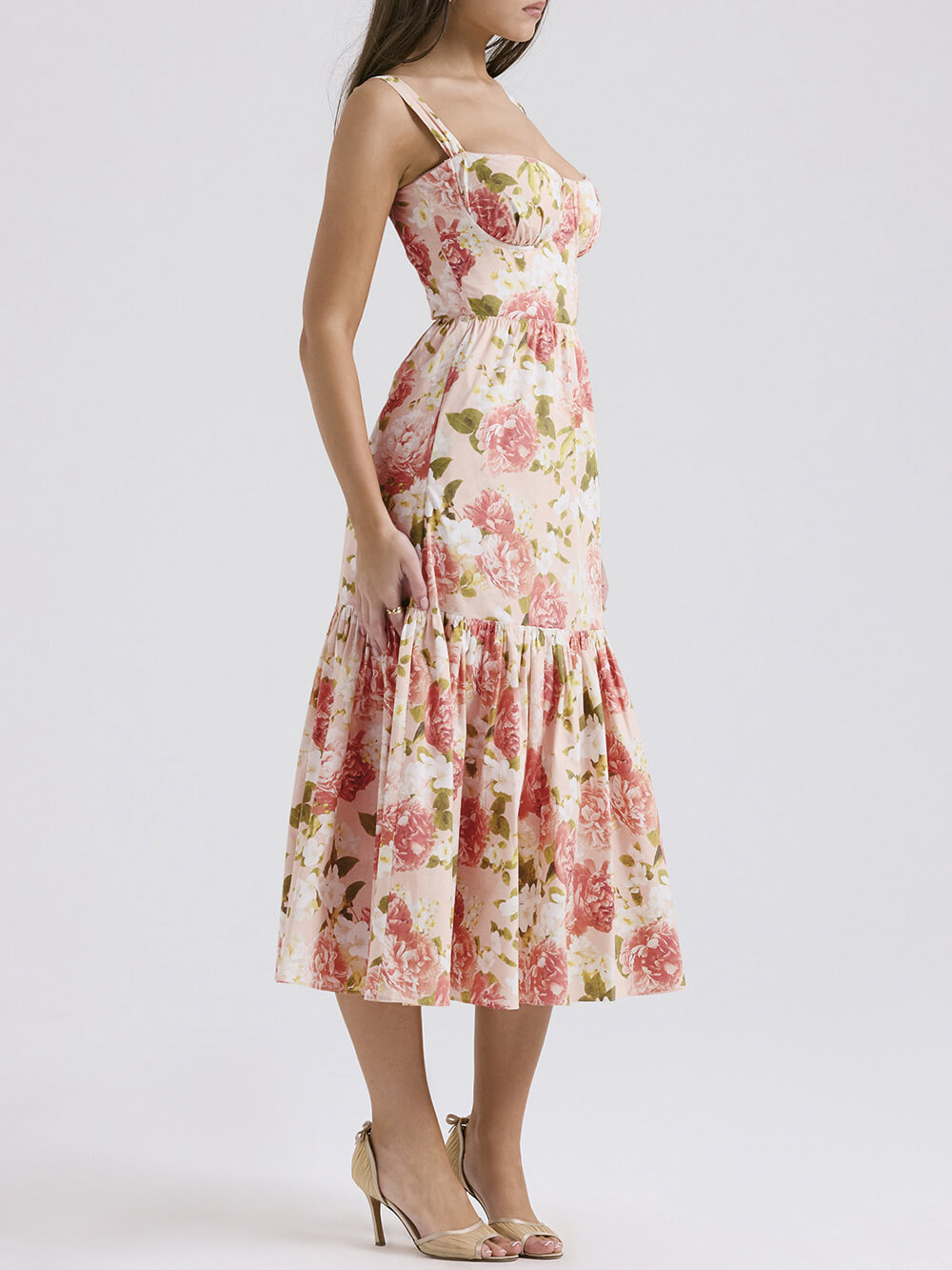 Avelena | Midikleid mit Blumenmuster und Neckholder Im Süßen Stil