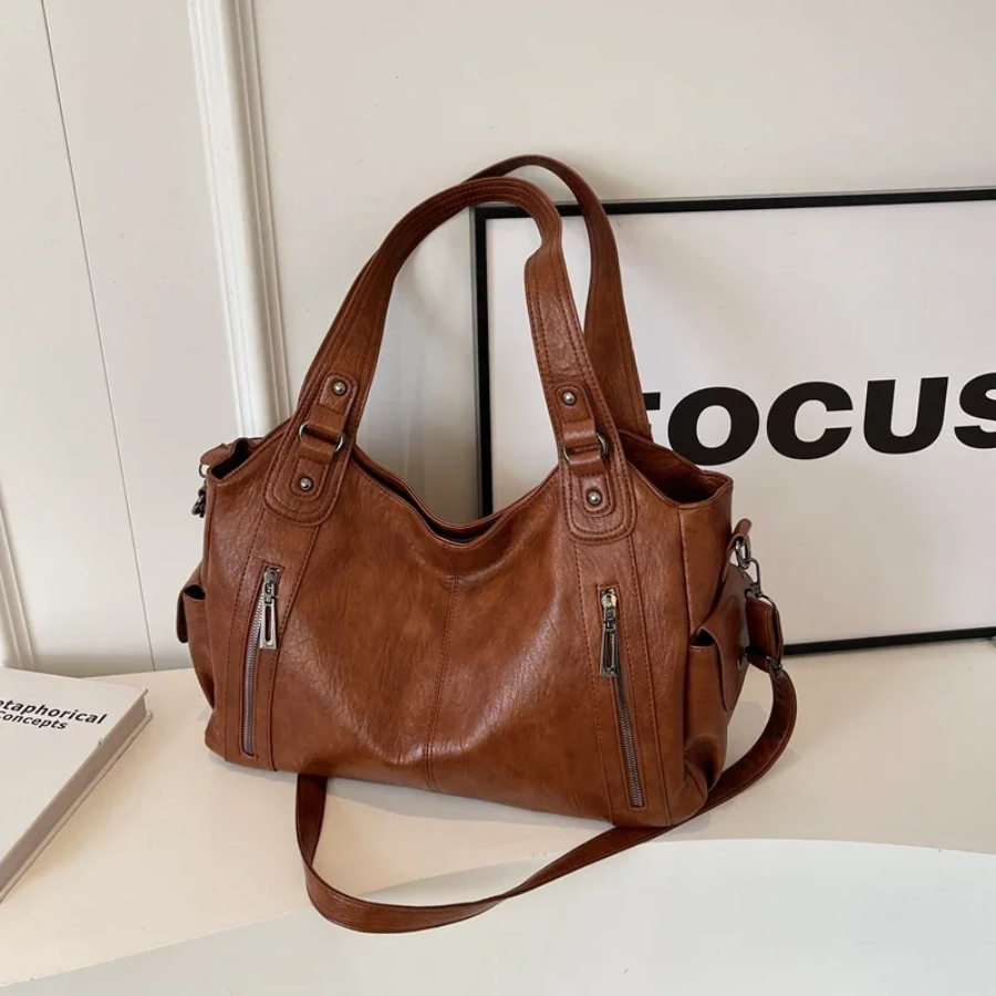 OLIVIA - Dunkelviolette Luxus Schultertasche im modernen Design