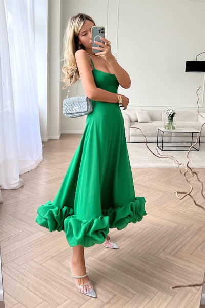 Damen Rüschen Spaghettiträger Hochzeitsgast Kleid | Maxi
