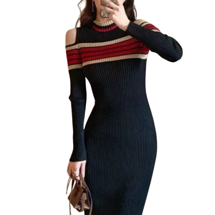 Schulterfreies Strick-Midikleid | Modisch und Elegant | Figurbetonter Schnitt
