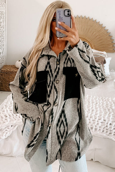 Oversized Hemdjacke mit Ethno-Muster | Weiche Textur | Boho-Stil