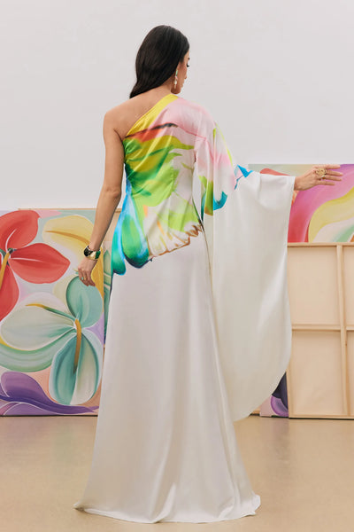 Flora – Handgemaltes Cremefarbenes Kleid