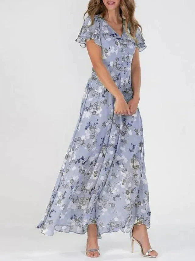Junmie – Elegantes Chiffon-Maxikleid mit Blumenmuster