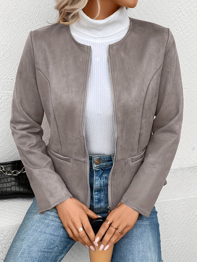 Avelena | Braune Langarm Zip-Up Jacke