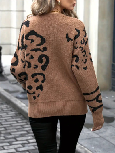 Avelena | Wildheit und Eleganz Leopardenmuster Rundhalsausschnitt Pullover