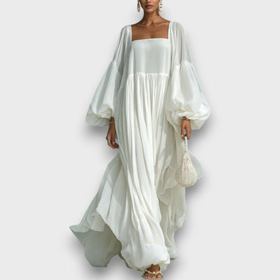 Elviera – Fließendes Maxikleid mit Falten und Ballonärmeln