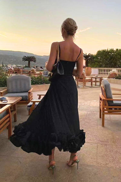 Damen Rüschen Spaghettiträger Hochzeitsgast Kleid | Maxi