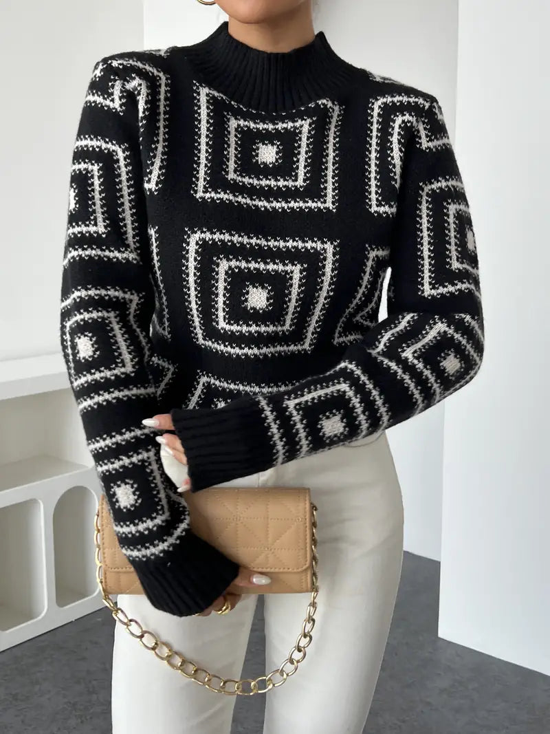 Avelena | Moderner Pullover mit Geometrischem Muster und Rundhalsausschnitt