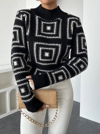 Avelena | Moderner Pullover mit Geometrischem Muster und Rundhalsausschnitt