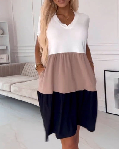 Alva | Farbblock Freizeitkleid mit kurzen Ärmeln