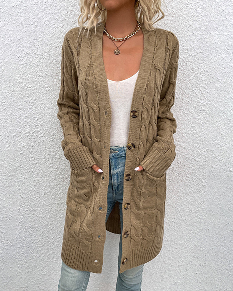 Avelena | Langärmlige Strickjacke In Einer Unifarbenen Farbe