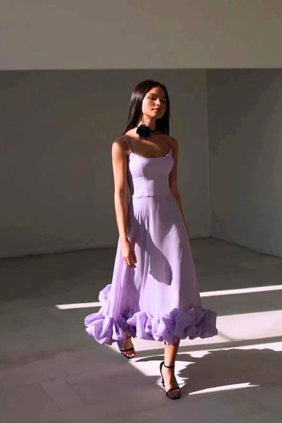 Damen Rüschen Spaghettiträger Hochzeitsgast Kleid | Maxi