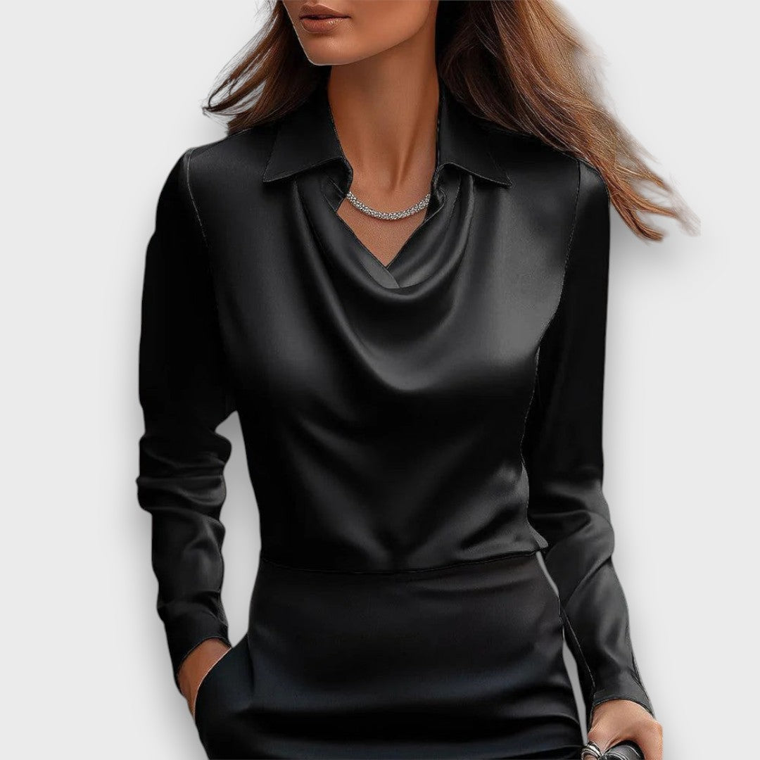 Melvine – Satiniert glänzende Bluse mit Drapierung
