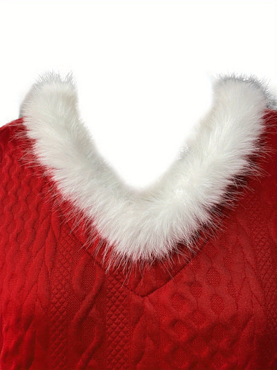 Avelena | Weihnachtlicher Pullover mit Kunstpelzbesatz