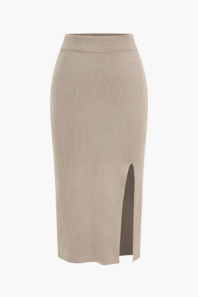 Jessica | Geripptes Zweiteiler-Set mit Twist-Detail & Schlitzrock