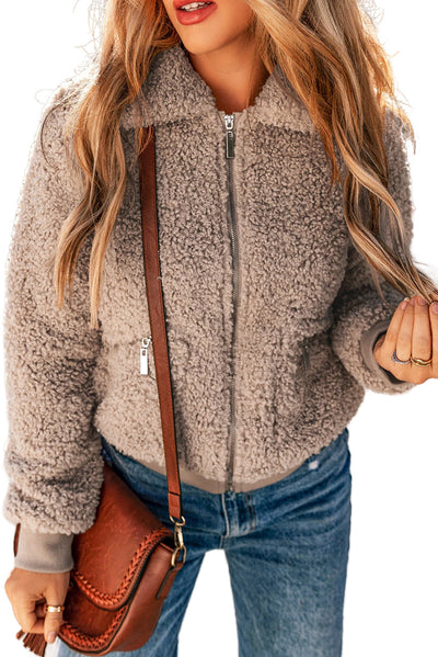 Teddy-Bomberjacke mit Reißverschluss | Flauschige Textur | Bequem & Stylisch