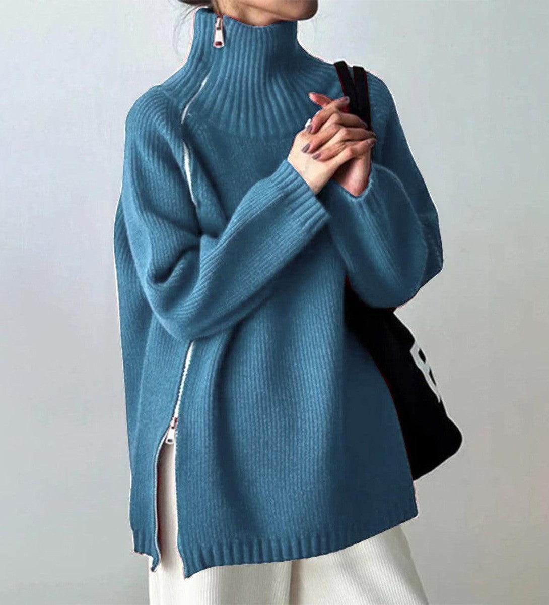 Rollkragenpullover | Oversized-Design & Reißverschlussdetails | Moderner Komfort