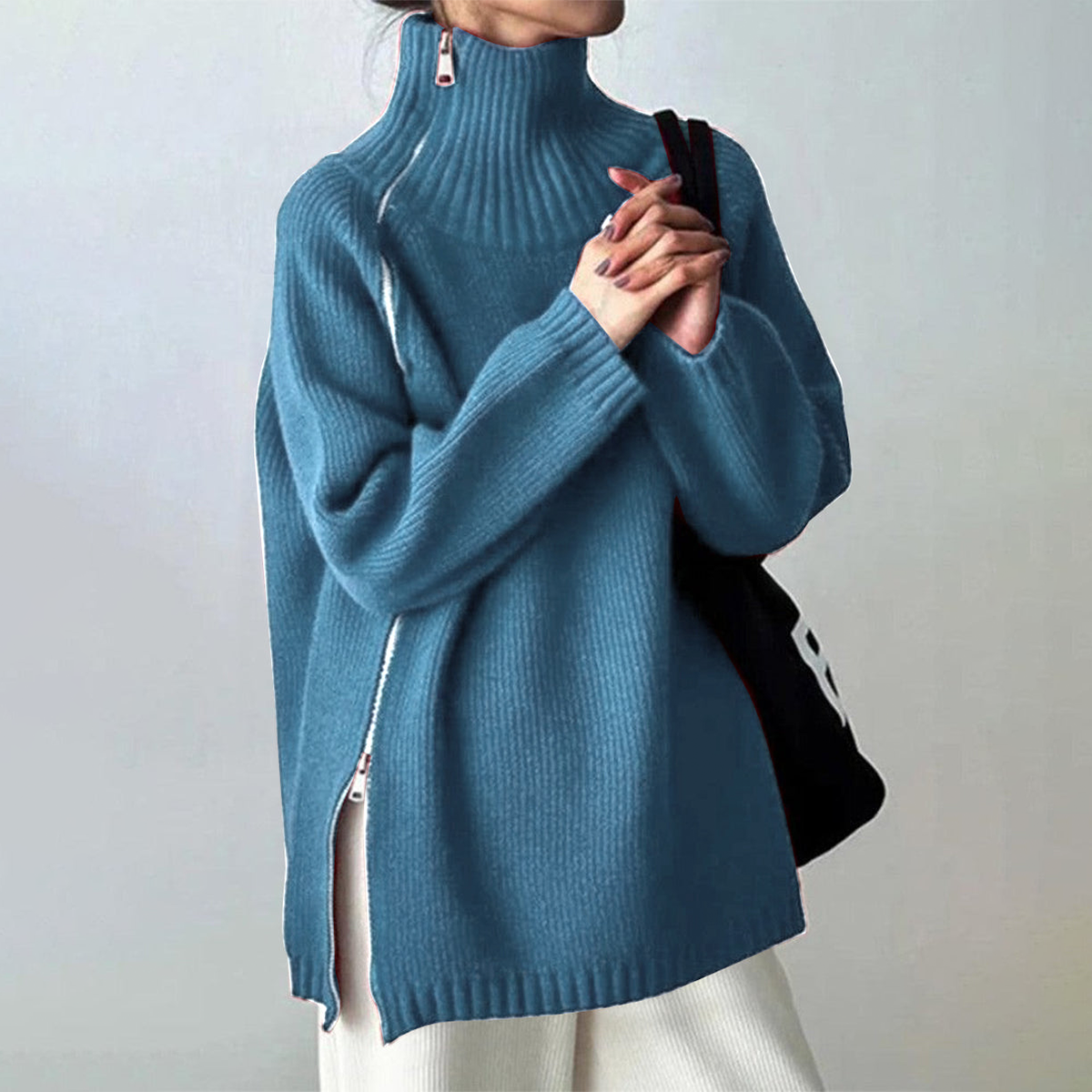 Rollkragenpullover | Oversized-Design & Reißverschlussdetails | Moderner Komfort