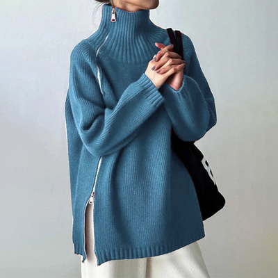 Rollkragenpullover | Oversized-Design & Reißverschlussdetails | Moderner Komfort