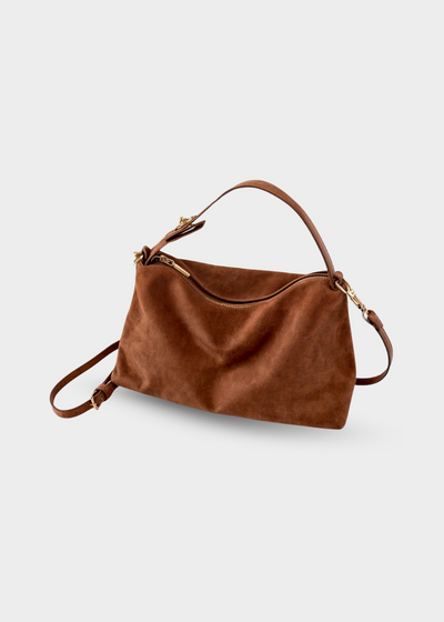 Wildleder Handtasche Damen – Vintage Umhängetasche mit Reißverschluss