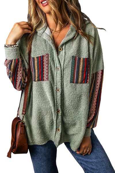 Boho-Inspirierte Hemdjacke | Weiches Sherpa-Material | Ethno-Stil