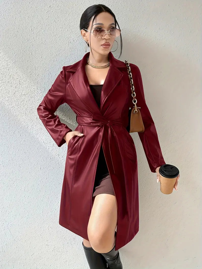 Avelena | Urban Luxe Solid Revers Jacke Longline Vorne Offen Lässig
