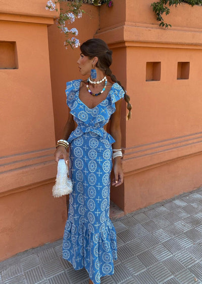 Maxi-Kleid mit Rüschen | Feminine Eleganz & Boho-Muster | Sommerlicher Charme