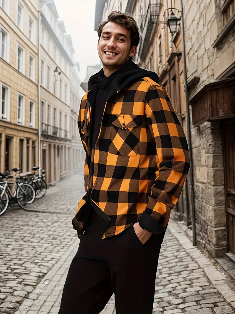 Avelena | Modische, Karierte Herrenjacke mit Kapuze