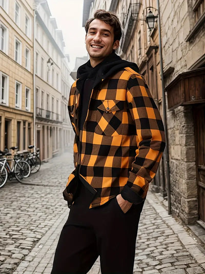 Avelena | Modische, Karierte Herrenjacke mit Kapuze