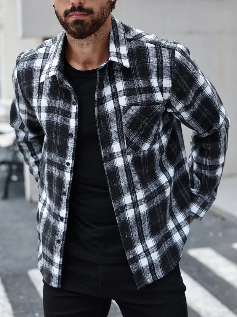 Avelena | Vintage Karierte Fleecegefütterte Jacke mit Taschen Lässiger Button-Up