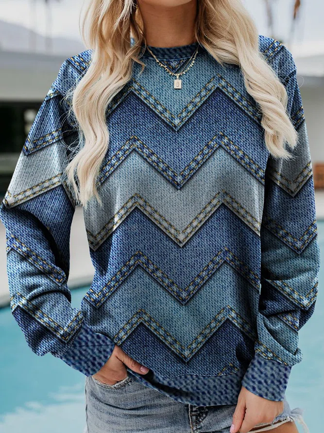 Langarm-Geometrischer Sweatshirt | Zeitlos & Luxuriös | Lässiger Chic