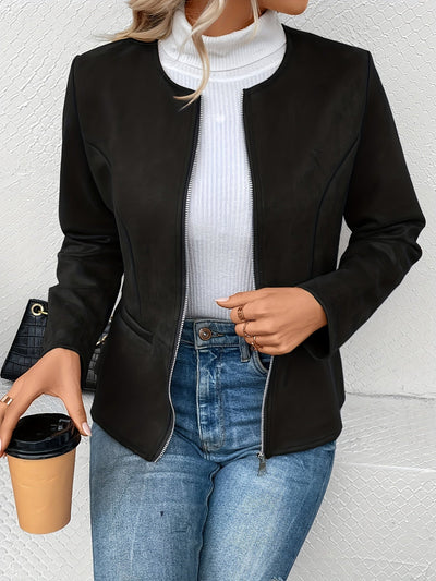 Avelena | Braune Langarm Zip-Up Jacke