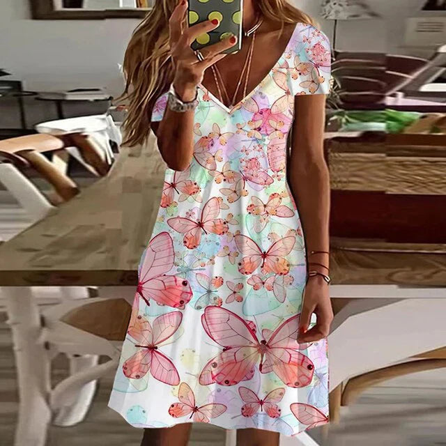 Eryss – Charmantes Kleid mit V-Ausschnitt und kurzen Ärmeln