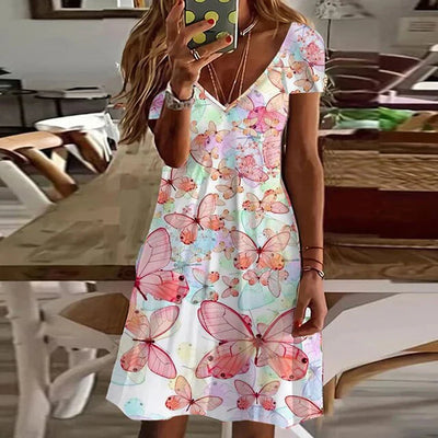 Eryss – Charmantes Kleid mit V-Ausschnitt und kurzen Ärmeln