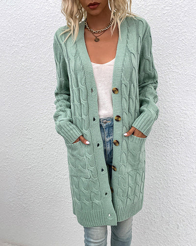 Avelena | Langärmlige Strickjacke In Einer Unifarbenen Farbe