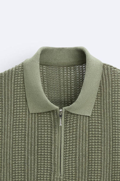 Strukturiertes Strick-Polo mit Reißverschluss