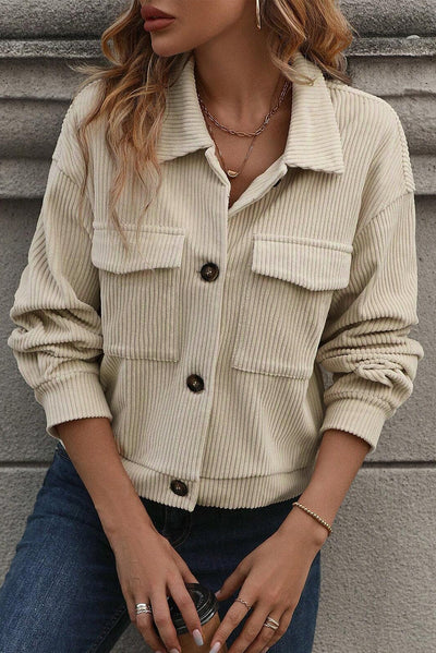 Cropped Cordhemdjacke | Strukturierte Textur | Elegant & Lässig
