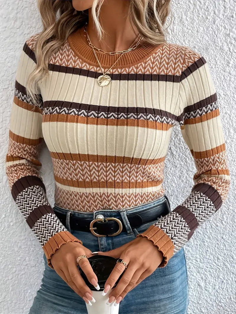 Avelena | Klassischer Gestreifter Strickpullover In Leuchtenden Farben