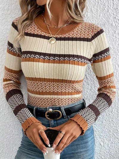 Avelena | Klassischer Gestreifter Strickpullover In Leuchtenden Farben