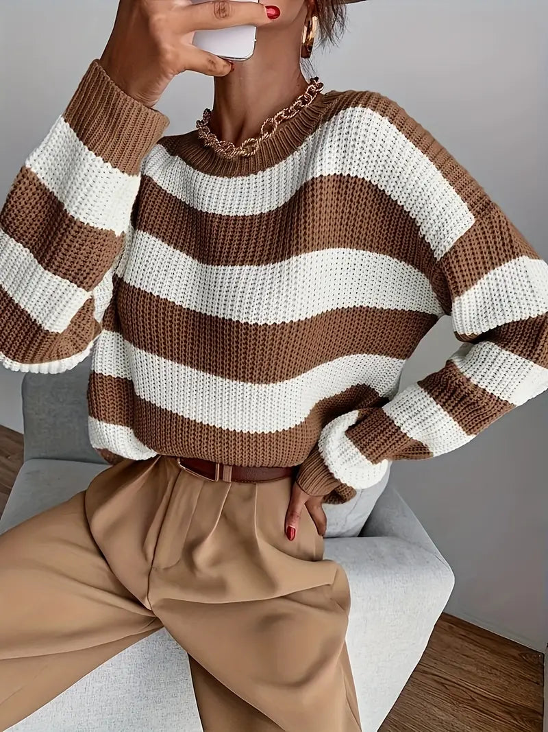 Avelena | Verspieltes Muster Lässiger Colorblock-Gestreifter Strickpullover