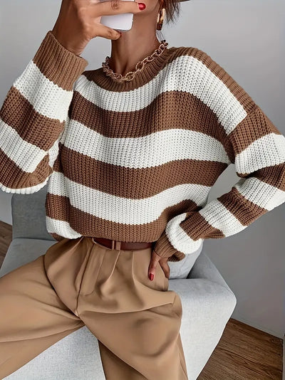 Avelena | Verspieltes Muster Lässiger Colorblock-Gestreifter Strickpullover