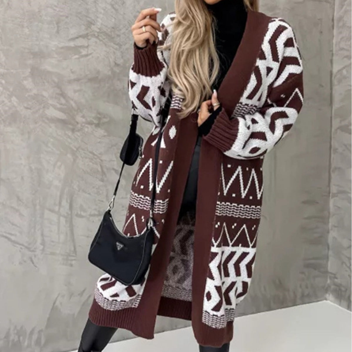 Strickmantel mit Aztekenmuster | Offenes Design | Komfort & Stil
