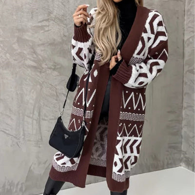 Strickmantel mit Aztekenmuster | Offenes Design | Komfort & Stil