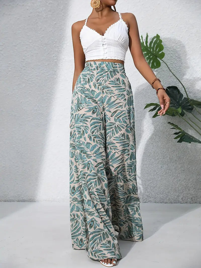 Mariah – Hochwertige Hose mit weitem Bein und tropischem Print