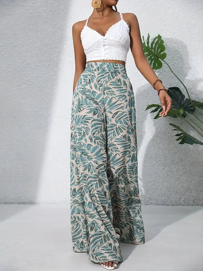 Mariah – Hochwertige Hose mit weitem Bein und tropischem Print