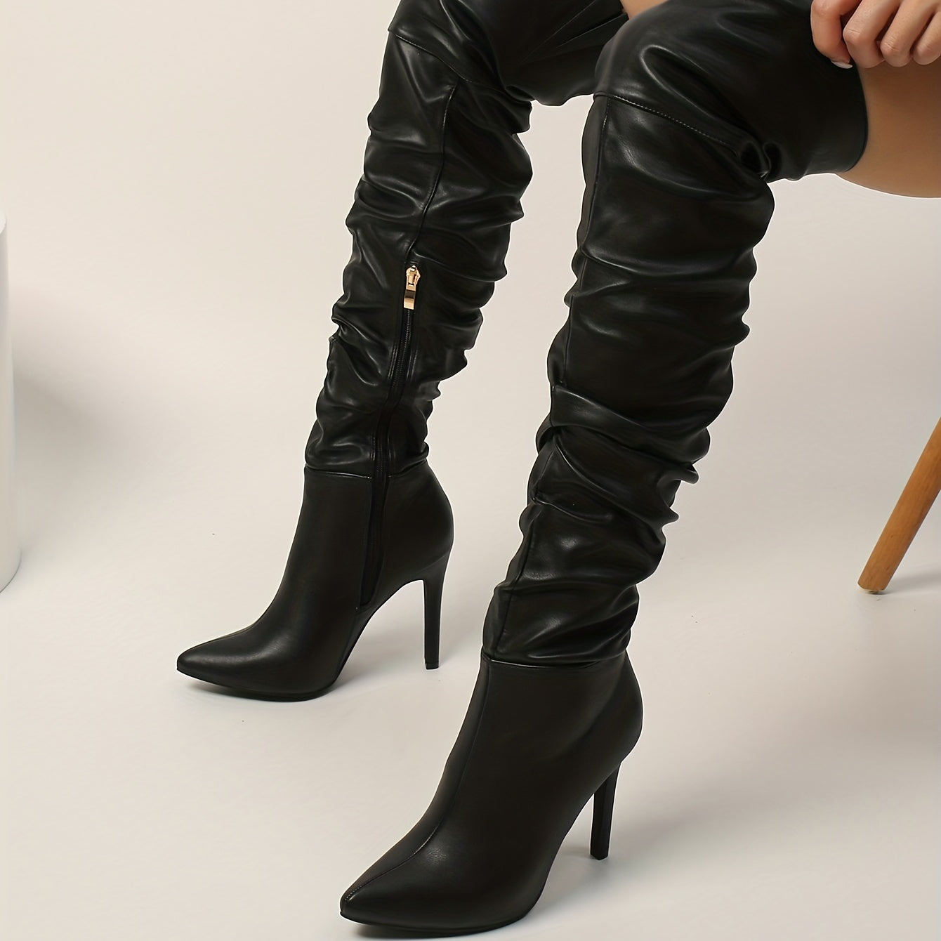 Overknee Stiefel Damen | Spitze Zehenform mit Seitlichem Reißverschluss