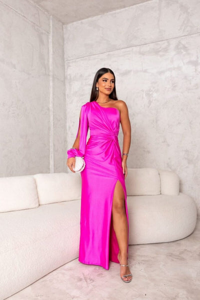 Satin-Ein-Schulter-Abendkleid | Elegant und Glamourös | Figurbetonter Schnitt